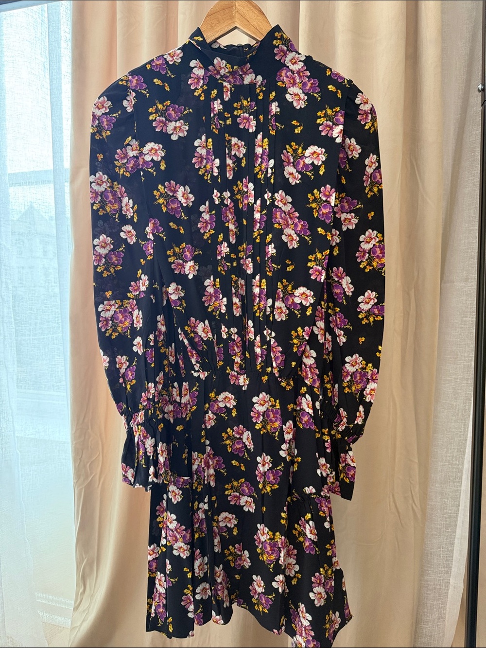 Zadig & Voltaire Black Long-Sleeve Floral Tie-Neck Dress